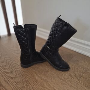 Black Quilted Knee-High Boots